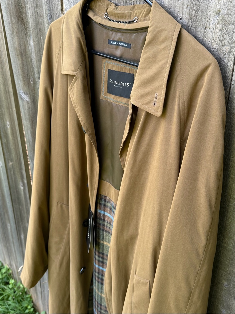 Schneiders Men’s Tan Trench Coat with Plaid Lining